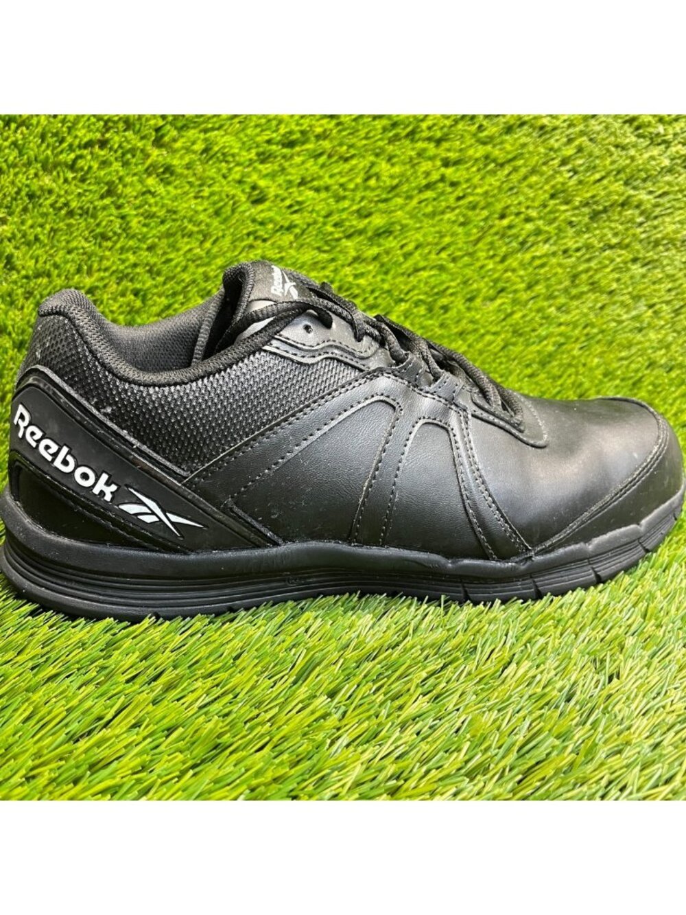 Reebok Guide SR Mens Size 12E Black White Leather Steel Toe Safety Work Shoes
